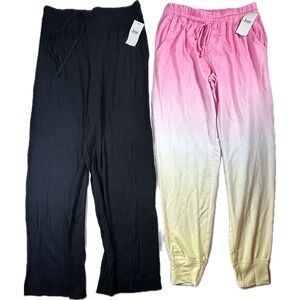 Women's XS Pajama Pants Lot 2 Jenni NWT Lounge Sleepwear Pink Black Drawstring